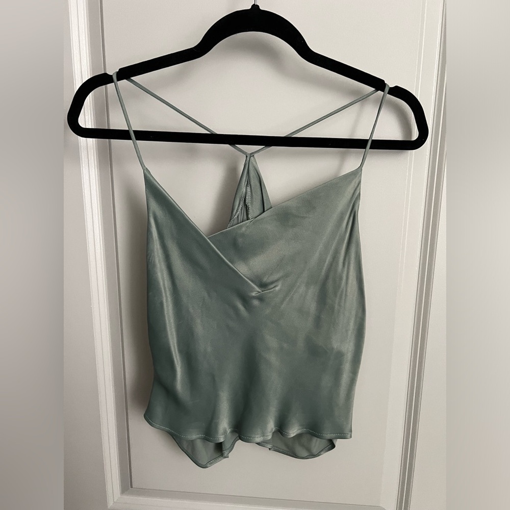 Green metallic satin effect top
